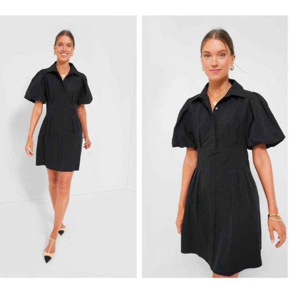Pomander Place NEW Black Mini Delaney Puff Sleeve Spread Collar Dress Size Small
